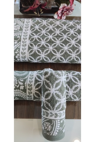 El Ve Yüz Havlusu Hediyeli 1adet Bukle Coton 70x140 Cm. Banyo Havlusu Yesil