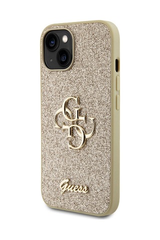 Apple Uyumlu iPhone 15 Kılıf Guess Lisanslı 4g Büyük Metal Logolu Glitter Kapak Siyah