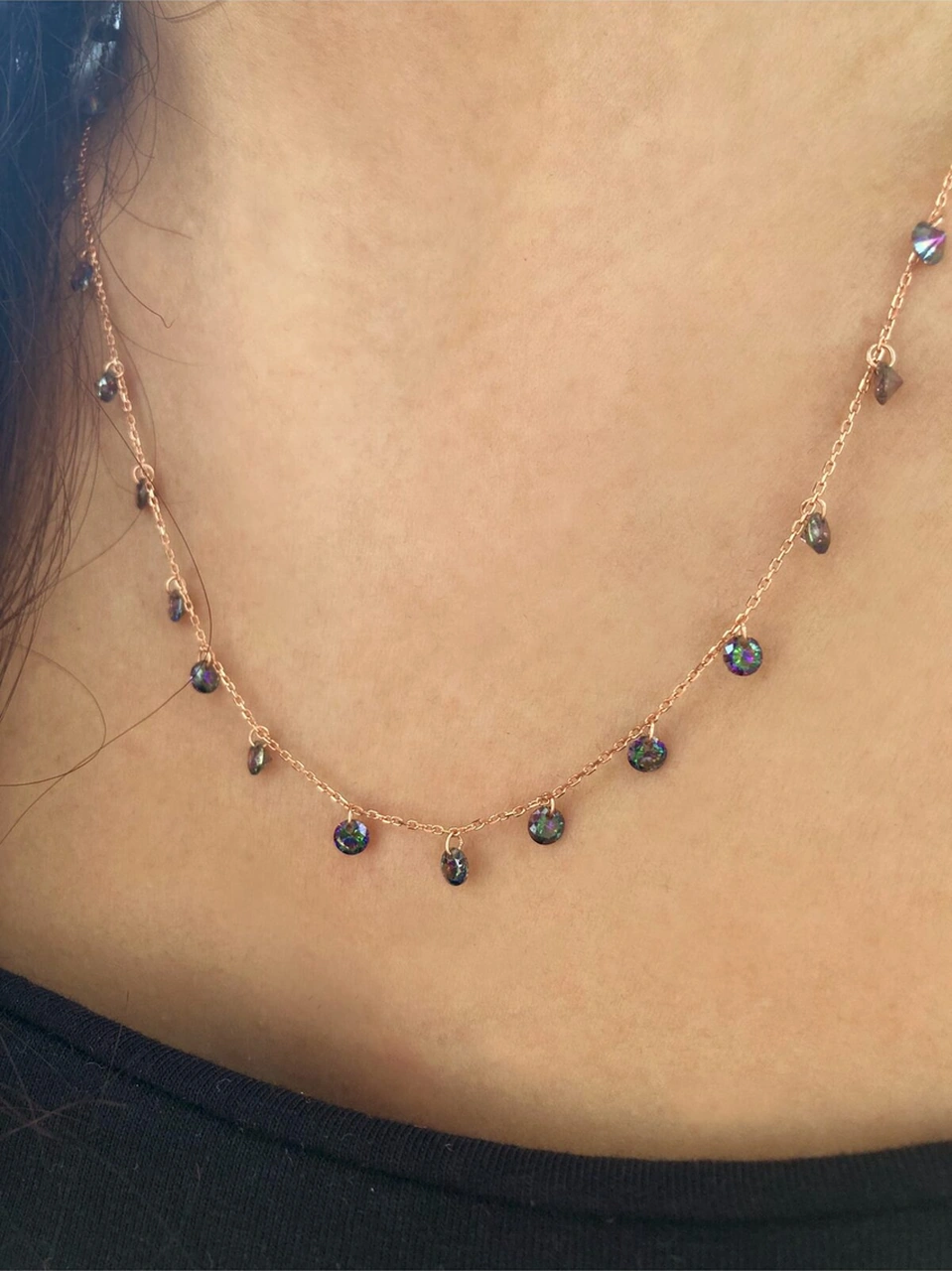 Mistik Topaz Taşlı Kolye Rose - Gold - Gümüş