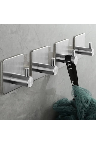 4 Adet Paslanmaz Çelik Banyo Askısı / Bornoz Askısı / Havlu Askıs Gümüş