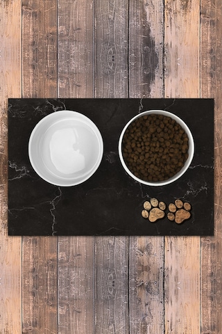 Evaşk Vinil Kaymaz Tabanlı Keçe Baskılı Evcil Hayvan Pet Mama  Paspası 40x60 Renk SİYAH PM0140S