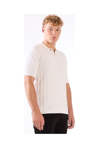 Dufy Beyaz Polo Düğmeli Kısa Kollu Düz Renk Fitilli Slim Fit Erkek Triko Beyaz