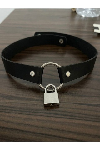 Gotik Choker Kolye Kadın Kilit Detaylı Punk Boyunluk Alternatif Tarz Yaka Kolyesi Gothic Stil Parti Ve Cosplay Aksesuarı Gri