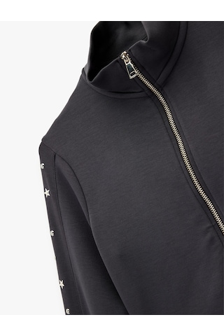 Koton Slim Fit Fermuarlı Uzun Kollu Dik Yaka Yıldız Ve Zımba Detaylı Crop Hırka Antrasit 6wak30120ek Antrasit