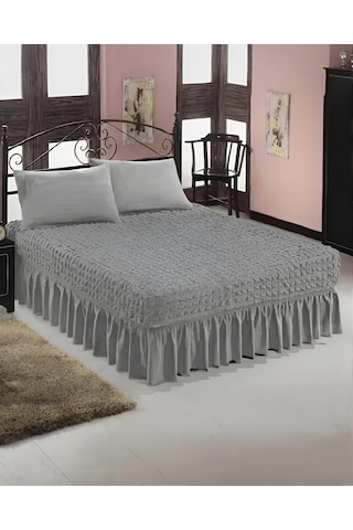StarMall Bürümcük Etekli Çarşaf Yatak Örtüsü Lastikli 1 Adet Gri