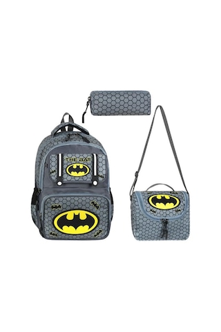 İlkokul Çantası 3'lü Set 42 30 Cm Beslenme Çantası Kalem Kutusu Ortopedik Sırt Erkek Çocuk Kids Bag Gri