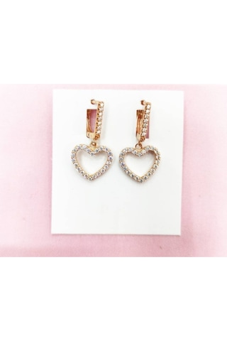 Oriental Kuyumculuk Jewellery Rose Gümüş Kalp Küpe Rose