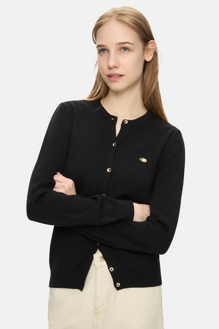 Ucla Nova Siyah Bisiklet Yaka Metal Logololu Standard Fit Kadın Hırka Siyah