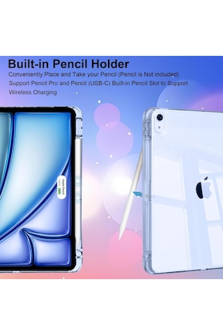 Apple Uyumlu iPad Air 11inç M2/m3 Air 4/5.nesil 10.9 Kılıf Mika Trifolding Şeffaf Kalem Bölmeli Kılıf