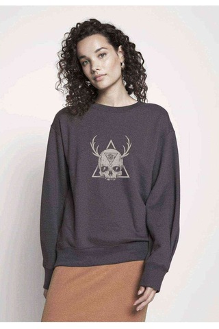 Skull Triangle Geyik Baskılı Füme Antrasit Kadın Sweatshirt