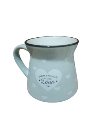 Seramik Kulplu Bardak Kalpli Desen Renli 250 Cc - Mavi Mavi