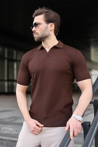 Madmext Kahverengi Slim Fit Polo Yaka Triko Erkek Tişört E7472 Kahverengi