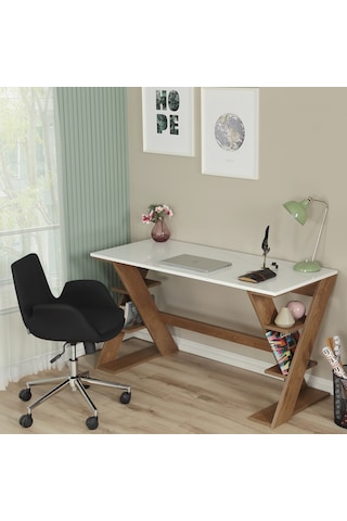 Pasific Home Lungo Raflı Çalışma Masası, Ofis Masası, 60X140 Cm, Koyu Meşe&Beyaz