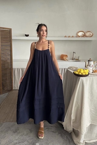 Defymoda Lacivert Askılı Müslin Elbise Lacivert