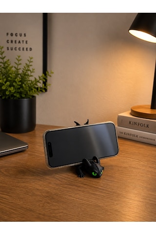 3d Baskı Dişsiz Ejderha Telefon Standı Dekoratif Telefon Tutucu Siyah