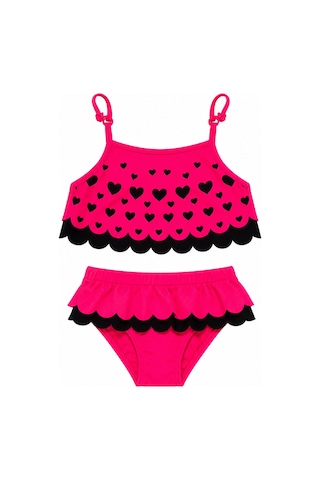Beniizle Puan Desenli Kız Çocuk Bikini Takımı Neon Pembe