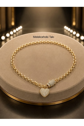 Melekcehobi Takı 14k Altın Kaplama Xuping Zirkon Taşlı Kalp Kilitli Doç Zincir Kolye Gold