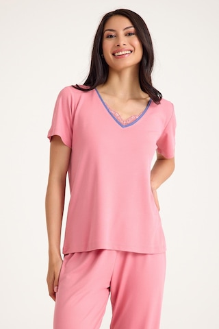 Amarelle Dream Pembe Viskon V Yaka Dantel Detaylı Pijama Takımı Pembe