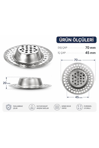2 Adet Paslanmaz Çelik Lavabo Süzgeci Evye Gider Süzgeci Mutfak Lavabo Gider Filtresi Tıkanma Önleyici Açık Gri
