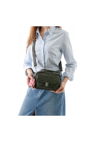 Vegan Deri Kadın Postacı Çanta 21 15 Cm Yıkama Suni Deri Omuz Çantası Çapraz Askılı Çanta Yeşil