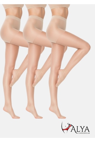 Alya Underwear Kadın Külotlu Çorap, Parlak İnce, 15 Den, Fit, 3'lü Paket Açık Ten 51 3'lü