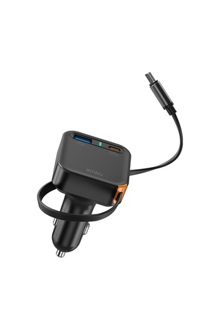 Wiwu Wi-cc033 Type-c + Usb-a Hızlı Şarj Akım Korumalı Dahili Kablolu Araç Şarj Aleti 65w Siyah