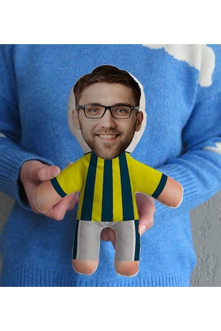 Bk Gift Hediye Kutusunda Kişiye Özel Fotoğraflı Sarı Lacivert Futbolcu Bebek Yastık-1, Arkadaşa Hediye, Sevgiliye Hediye, Doğum Günü Hediyesi
