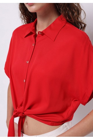 Colin's Colins Regular Fit Shirt Neck Düz Kadın Kirmizi Kısa Kol Gömlek Cl1074645 Q1.v1 Red Kırmızı