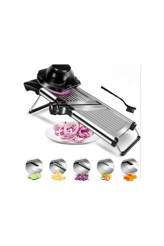 Dashanshop Paslanmaz Çelik Sebze Ve Patates Dilimleyici With Brush Beş Ayarlanabilir Bıçak Boyutu Profesyonel Mandolin Dilimleyici Ve Soğan Rendesi 1 Parça