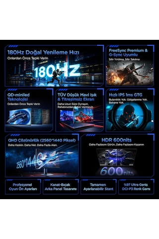 Tcl 27g64 Gaming Monitörü 27" 1ms 180hz Qhd 2k Qd-mini Led Oyuncu Monitörü Fast-hva, Freesync