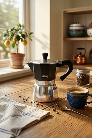 Any Morning Hes-6 Espresso Kahve Makinesi Alüminyum Moka Pot 240 Ml Siyah