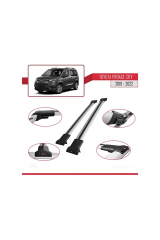 Toyota Proace City 2019-2022 Arası İle Uyumlu Fly Model Ara Atkı Tavan Barı Gri