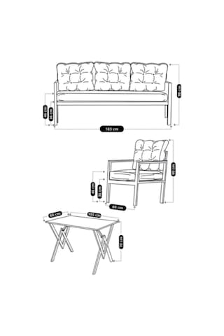 Ard & Garden Kavacık 311 Masalı Gri Fermuarlı Bahçe Balkon Takımı, Salon, Teras- Metal Çay Seti Gri
