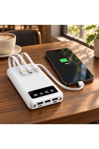 ENERX Enr-p20dc 20.000 mAh 2.1 Amper Dahili Kablolu Powerbank Siyah