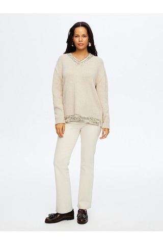 Faik Sönmez V Yaka Pamuklu Kadın Triko Bluz W26trb010 Taş