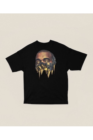 Kanye West Rapper Baskılı Unisex Oversize Rap Tişört Siyah