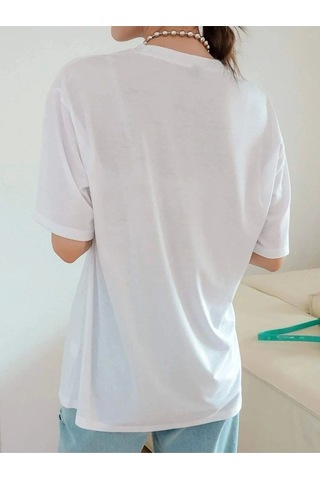 Kadın Beyaz Oversize Get Over Baskılı T-shirt. Beyaz