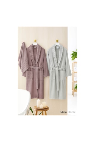 4 Parça Soft Elegance Banyo Aile Bornoz Seti %100 Pamuklu Açık Gri