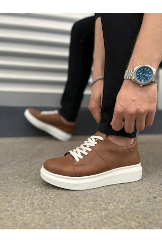 Mevese Tsoob Bağcıklı Cilt Erkek Günlük Rahat Taban Sneaker Ayakkabı - Taba Beyaz Taba - Beyaz