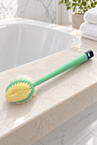 Çift Taraflı Duş Kesesi Ve Vücut Fırçası Uzun Saplı Banyo Fırçası, Peeling Etkili Masaj Kesesi Yeşil Saplı - 930425918