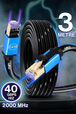 M111xf 3 Metre Cat8 Kablo/40 Gbps Ye Kadar Hiz-3 Metre Cat8 Ethernet Kablosu-26awg-s/ftp-2000mhz 3 Metre