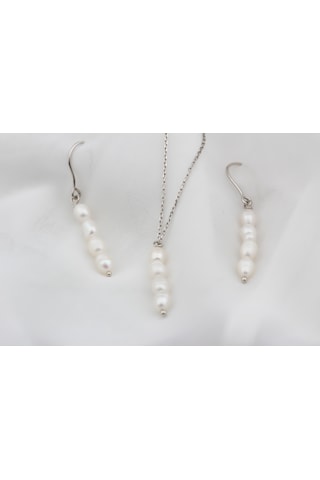 Glorria Gümüş Kolye Ve Küpe İnci Set Gümüş