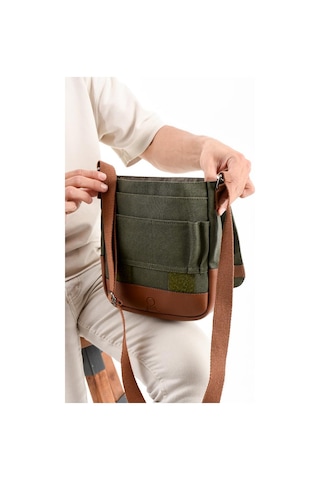 Kanvas Kumaş Tablet Çantası Erkek Postacı Çanta 27 23 Cm Çapraz Askılı Omuz Çantası Yeşil