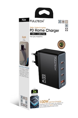 Fc24 100w Gan Hızlı Şarj Adaptörü 3x Usb-c + 1x Usb-a Çoklu Port Laptop & Telefon Uyumlu Pd Power Delivery