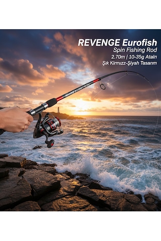 Eurofish 2.70m Spin Kamışı 10-35g Atarlı Şık Kırmızı-siyah Tasarım 2.70 M