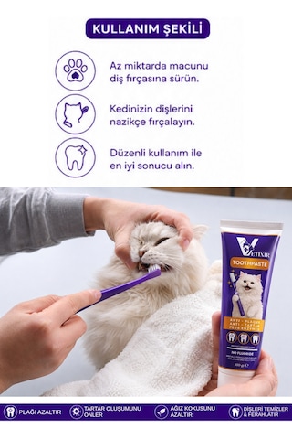 Anti Tartar Kedi Diş Macunu Jel 100 Gr + Silikon Parmak Diş Fırçası