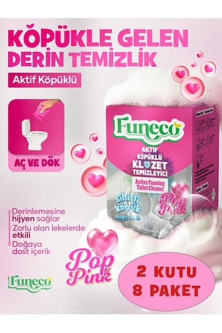 Funeco Pop Pınk Klozet Tuvalet Wc Temizleyici, Avantajlı Set, 2 Kutu, 8 Paket Aktif Köpüklü, Ekolojik