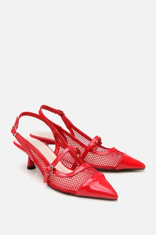 Kadın Rugan Kırmızı Fileli Stiletto Kırmızı