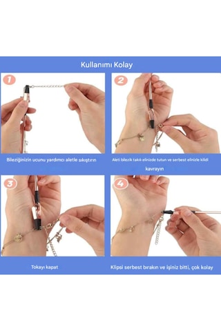 Bileklik Takma Yardımcı Aparatı Tek Elle Kolay Takı Takma Klipsi Açık Altın