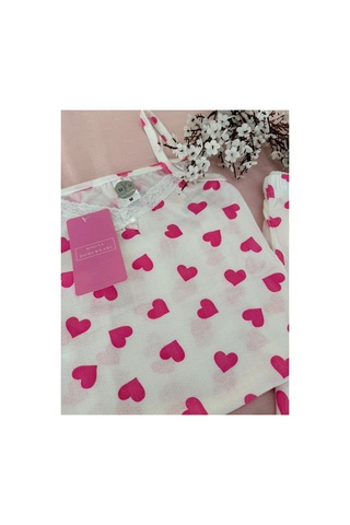 Mh Moony Homewears Pembe Kalp Askılı Şortlu Yazlık Pijama Takımı Çok Renkli Pembe